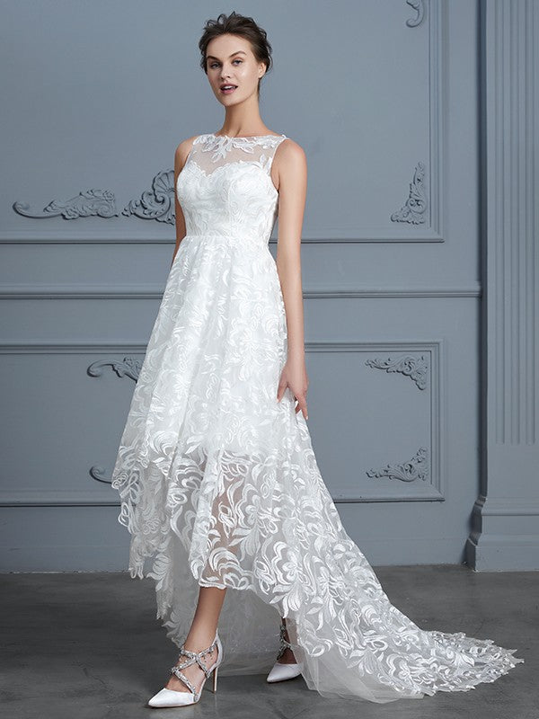 A-Linie/Princess-Linie U-Ausschnitt Ärmellos Asymmetrisch Spitze Brautkleider