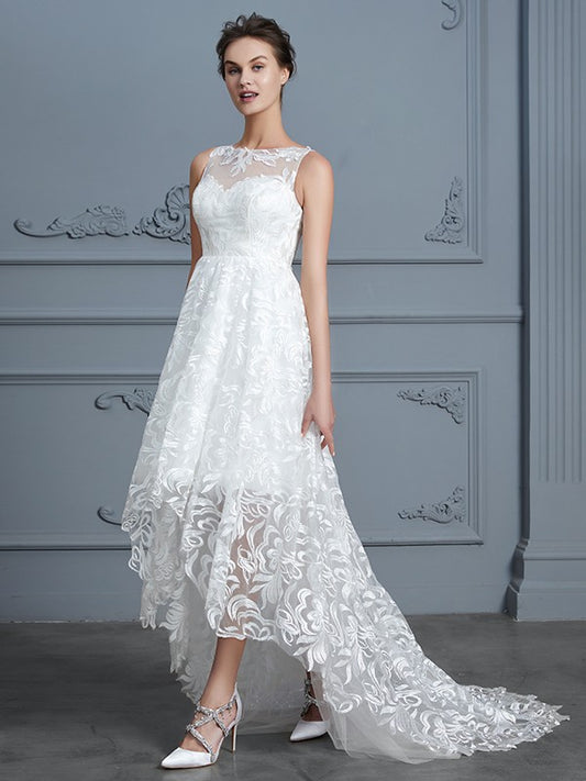 A-Linie/Princess-Linie U-Ausschnitt Ärmellos Asymmetrisch Spitze Brautkleider