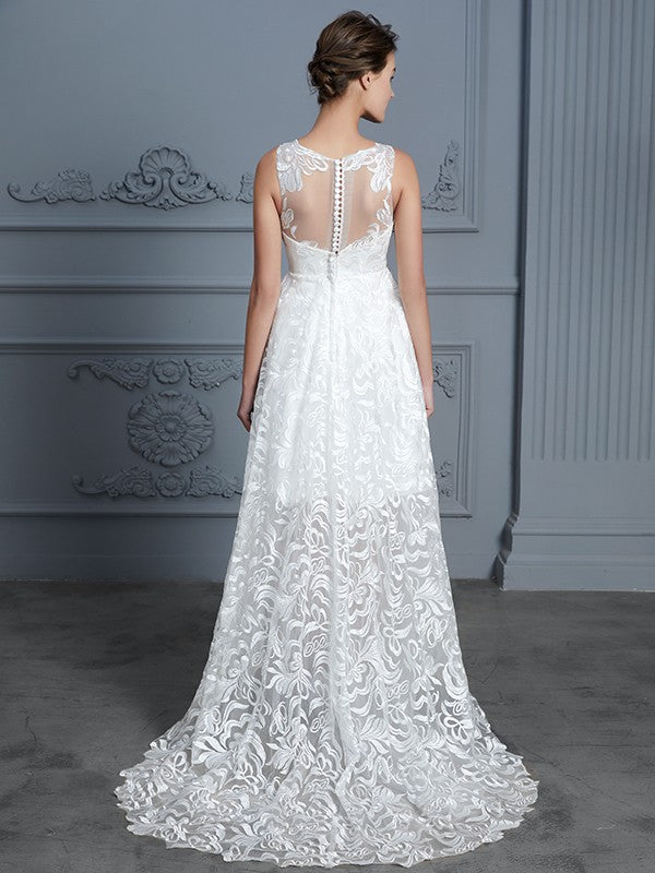 A-Linie/Princess-Linie U-Ausschnitt Ärmellos Asymmetrisch Spitze Brautkleider