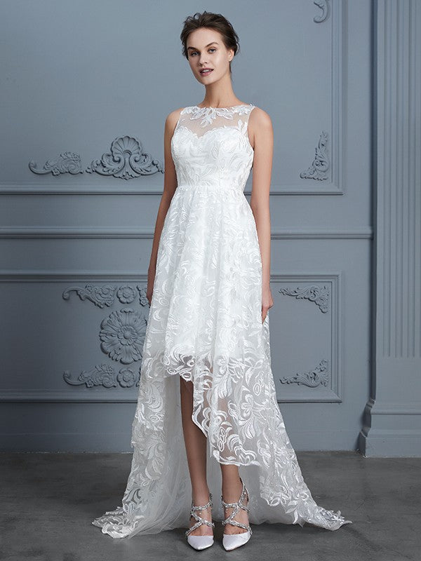 A-Linie/Princess-Linie U-Ausschnitt Ärmellos Asymmetrisch Spitze Brautkleider
