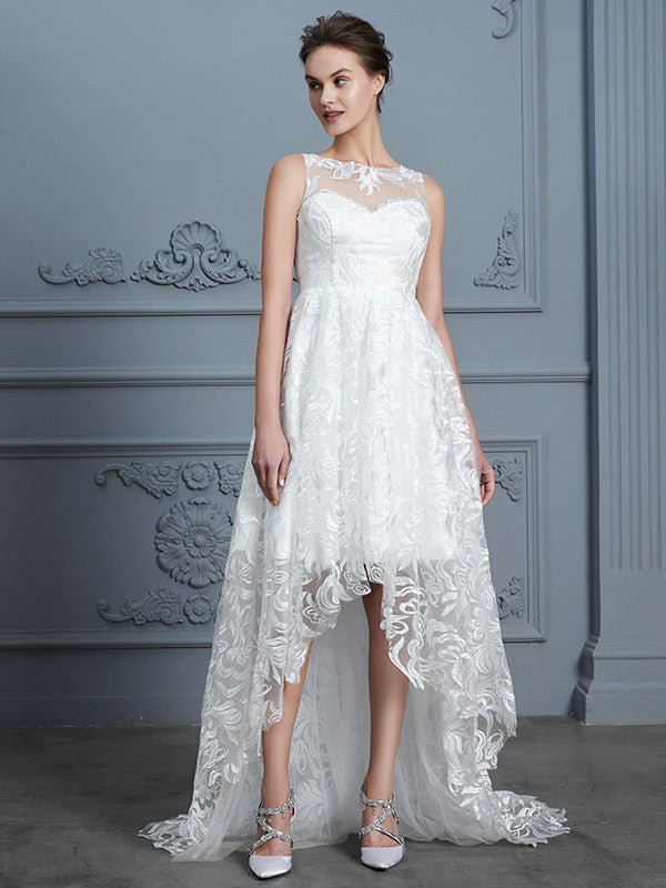 A-Linie/Princess-Linie U-Ausschnitt Ärmellos Asymmetrisch Spitze Brautkleider