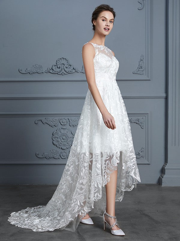 A-Linie/Princess-Linie U-Ausschnitt Ärmellos Asymmetrisch Spitze Brautkleider
