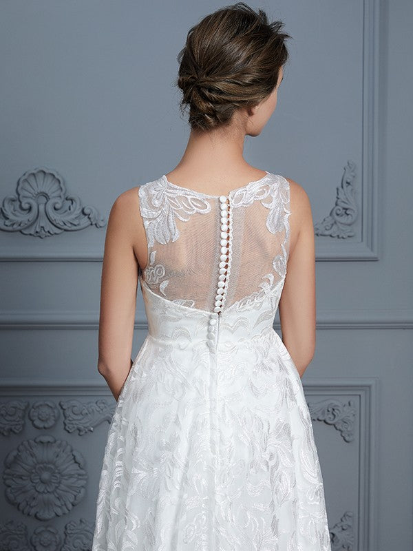 A-Linie/Princess-Linie U-Ausschnitt Ärmellos Asymmetrisch Spitze Brautkleider