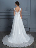 A-Linie/Princess-Linie V-Ausschnitt Ärmellos Bodenlang Organza Brautkleider