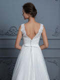 A-Linie/Princess-Linie V-Ausschnitt Ärmellos Bodenlang Organza Brautkleider