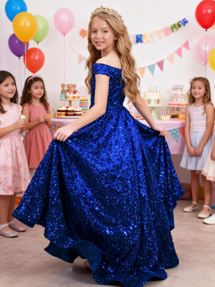 Ball Gown Sequin Pageant Dress for Teens Flower Girl Dress Girls Off Shoulder Long Formal Party Dresses 2027