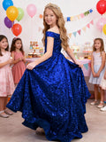 Ball Gown Sequin Pageant Dress for Teens Girls Off Shoulder Long Formal Party Dresses 2027