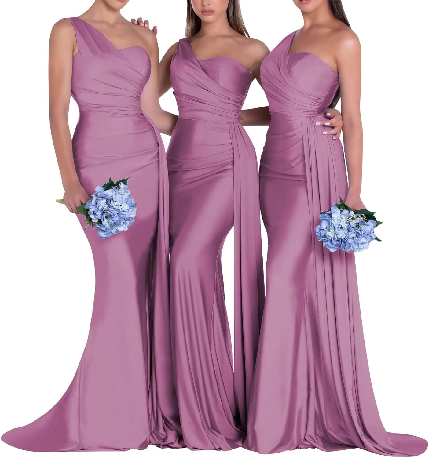 One-Shoulder-Brautjungfernkleider für Hochzeiten, Meerjungfrau-Satin-Ballkleider, lang, figurbetont, formelle Abendkleider 