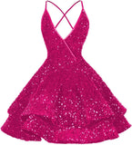 Vestidos de fiesta cortos con lentejuelas brillantes para adolescentes, sexy, con tirantes finos, vestido de fiesta, vestido de cóctel con cuello halter 