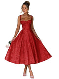 Eightale Satin Jacquard Prom Dress with Bow Tea Length Floral Midi Formal Evening Party Gown