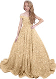 Ball Gown Sequin Pageant Dress for Teens Flower Girl Dress Girls Off Shoulder Long Formal Party Dresses 2027