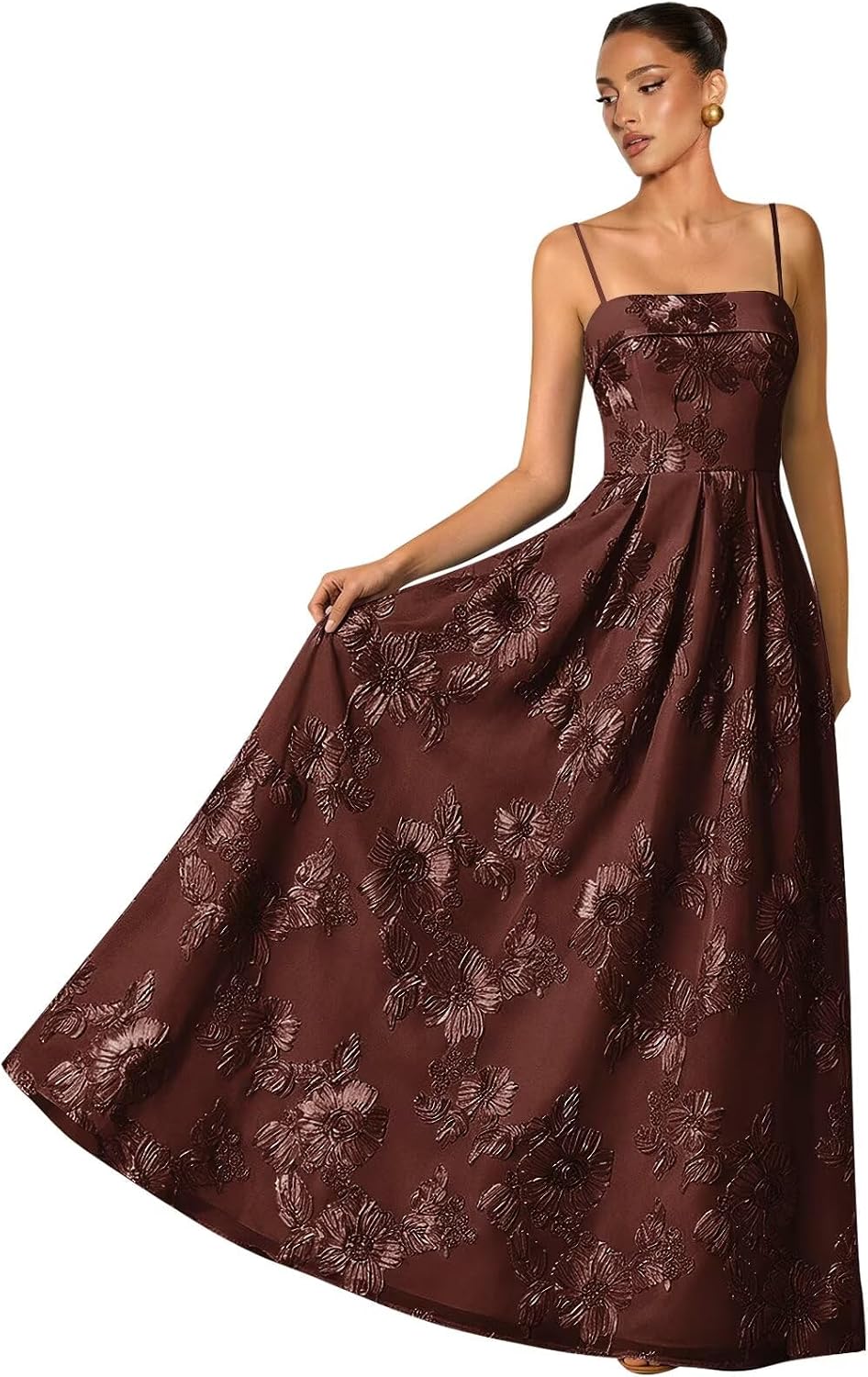 Women's Spaghetti Straps Floral Prom Dresses A Line Strapless Ball Dresses Long Embroidery Formal Evening Dresses
