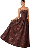 Women's Spaghetti Straps Floral Prom Dresses A Line Strapless Ball Dresses Long Embroidery Formal Evening Dresses