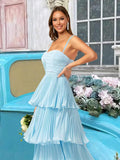 Tiered Ruffle Bridesmaid Dresses for Women Spaghetti Straps Long Chiffon Formal Evening Prom Gowns