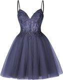 Vestidos cortos de encaje floral para adolescentes, vestido de fiesta con ilusión de tul brillante