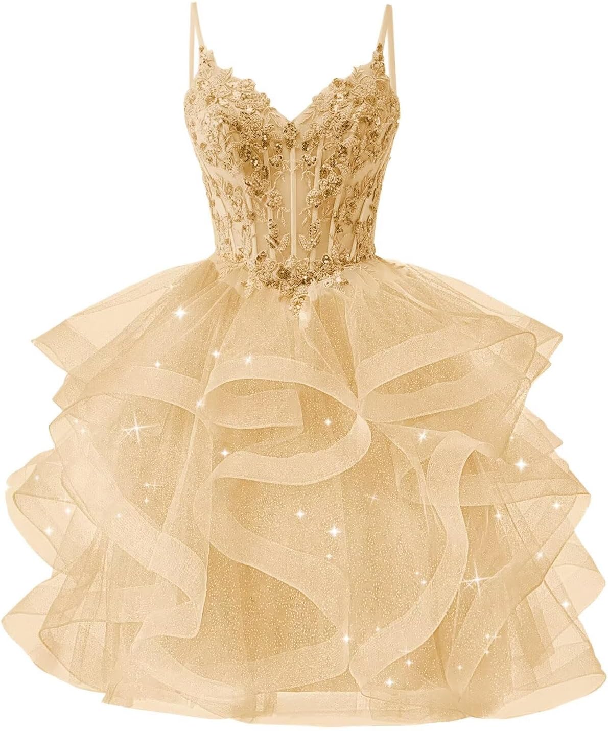 Glitter Tulle Homecoming Dresses 2026 Tiered Ruffles Lace Short Prom Dress for Teens Quinceanera Gowns