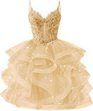 Glitter Tulle Homecoming Dresses 2026 Tiered Ruffles Lace Short Prom Dress for Teens Quinceanera Gowns