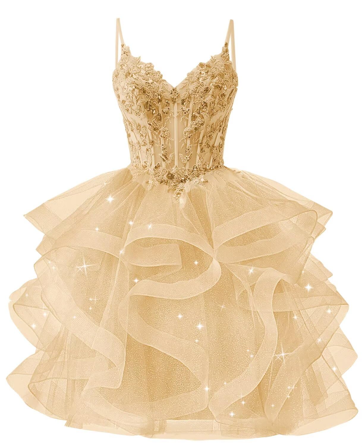 Glitter Tulle Homecoming Dresses 2026 Tiered Ruffles Lace Short Prom Dress for Teens Quinceanera Gowns