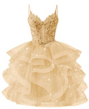 Glitter Tulle Homecoming Dresses 2026 Tiered Ruffles Lace Short Prom Dress for Teens Quinceanera Gowns