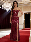 Mermaid Sequin Lace Prom Dresses Long for Women 2026 Spaghetti Straps Corset Formal Evening Party Gown with Slit