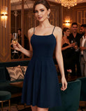Spaghetti Straps Sparkly Homecoming Dress Fit and Flare Glitter Mini Swing Semi Formal Prom Party Club Dress