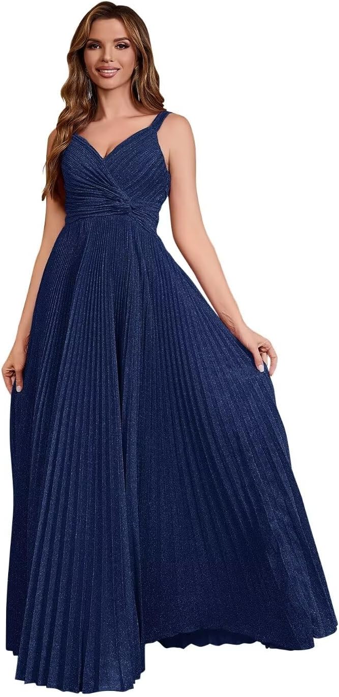 Spaghetti Strap Long Prom Dresses for Women 2026 Ball Gown A Line V-Neck Sparkly Formal Evening Gowns for Wedding