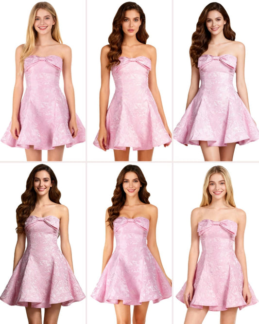 Women's Elegant Bow Strapless Homecoming Dress A Line Swing Tube Mini Dress Short Evening Party Prom Dress