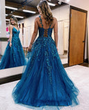 Women's Sparkly Tulle Lace Applique Prom Dresses 2025 Long Spaghetti Straps Formal Evening Gowns