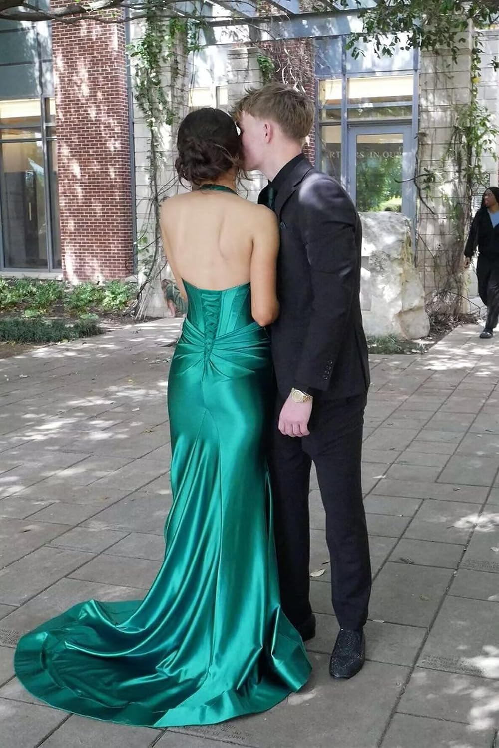 Halter Satin Prom Dresses for Women 2027 Long Mermaid Corset Formal Dress Pleated Evening Party Gowns with Slit