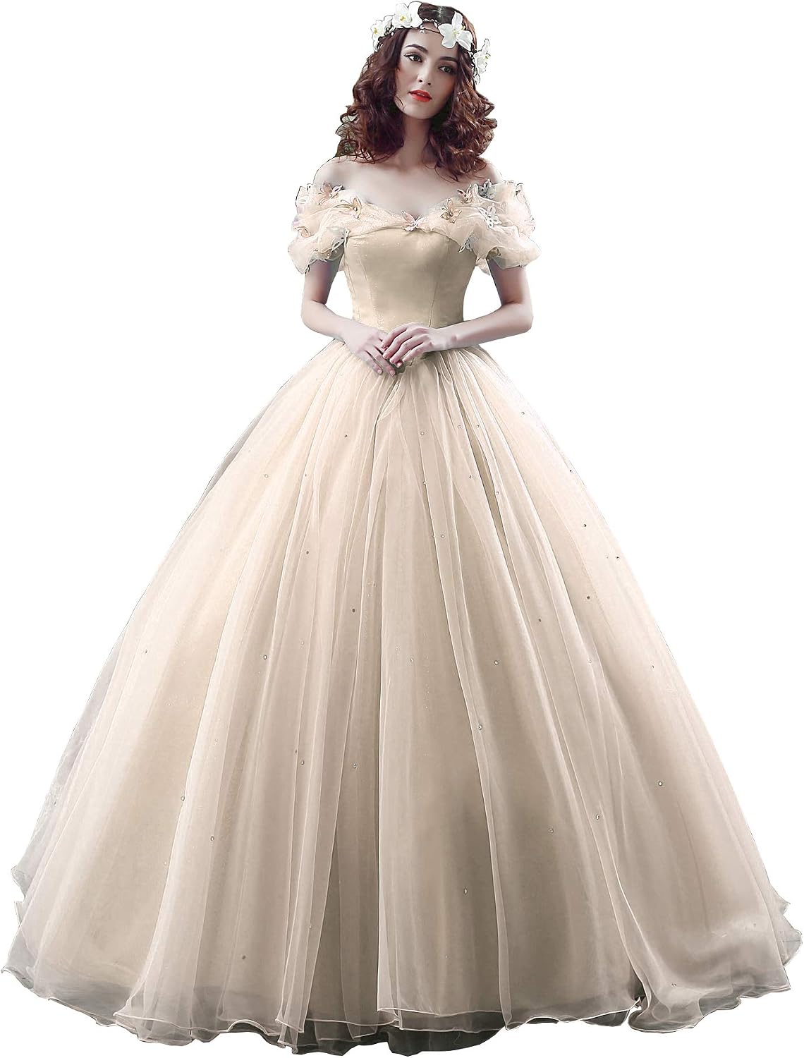 Tulle Ball Gown Cinderella's Off Shoulder Quinceanera Dress Wedding Dresses Evening Formal Gown