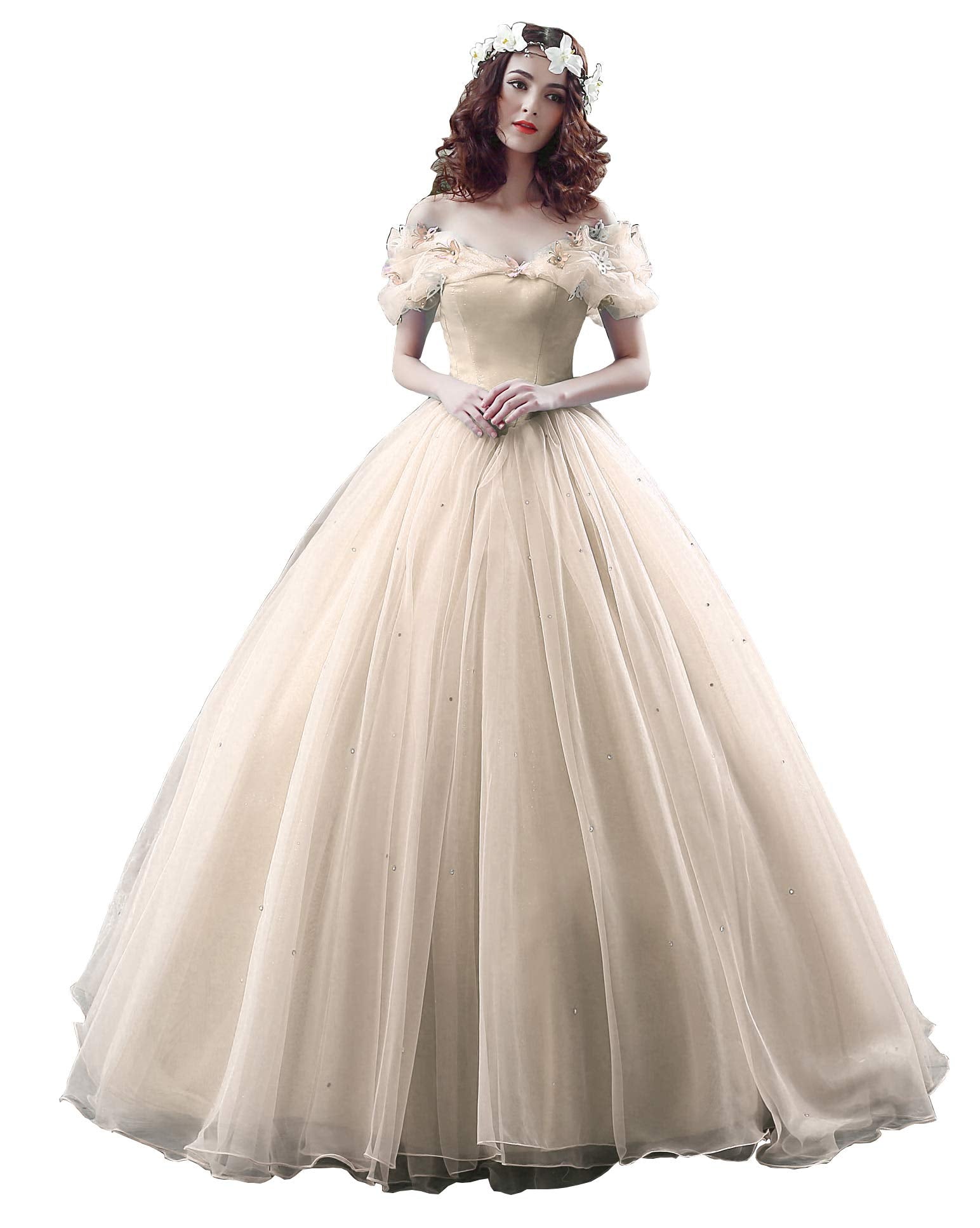 Tulle Ball Gown Cinderella's Off Shoulder Quinceanera Dress Wedding Dresses Evening Formal Gown