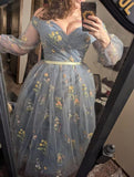 Vestidos de fiesta de tul con bordado de flores para mujer, 2024, largos, con hombros descubiertos, formales, para noche 