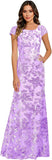 Lace Appliques Scoop Neck Sequin Mother of the Bride Dresses Mermaid Short Sleeve Formal Evening Gowns