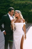 Off Shoulder Mermaid Prom Dresses with Slit 2027 Long Satin Pleated Formal Dress for Women Evening Party