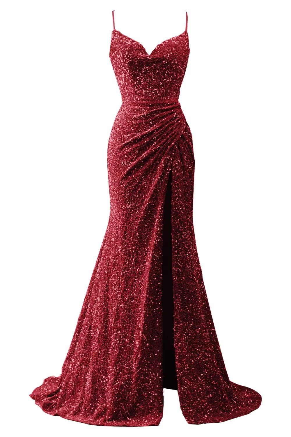 Spaghetti Straps Sequin Prom Dresses for Women 2027 Mermaid Ruched Formal Dress with Slit Sparkly Evening Party Gown
