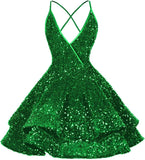 Vestidos de fiesta cortos con lentejuelas brillantes para adolescentes, sexy, con tirantes finos, vestido de fiesta, vestido de cóctel con cuello halter 