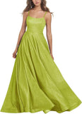 Women's Glitter Prom Dresses Long Ball Gown Spaghetti Straps Neck Formal Evening Party Dress for Teens