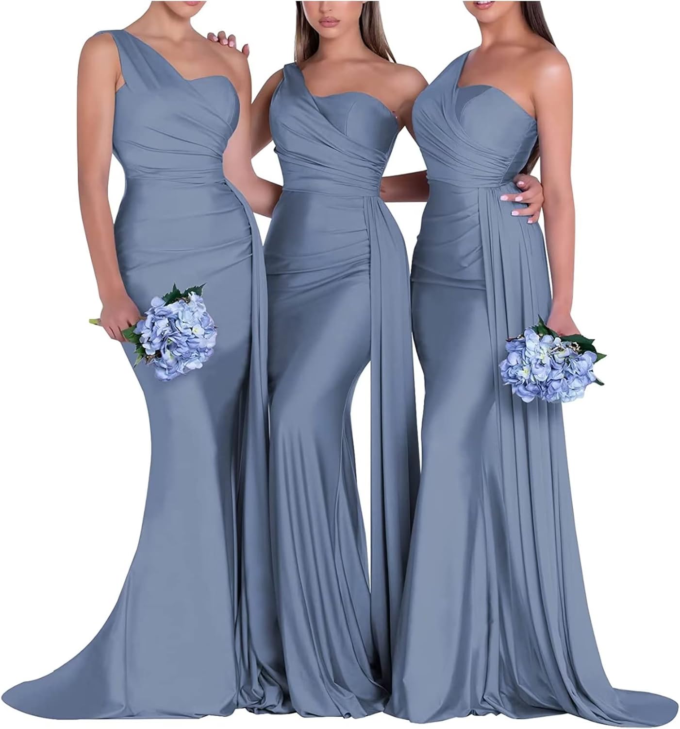 One-Shoulder-Brautjungfernkleider für Hochzeiten, Meerjungfrau-Satin-Ballkleider, lang, figurbetont, formelle Abendkleider 