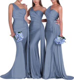 One-Shoulder-Brautjungfernkleider für Hochzeiten, Meerjungfrau-Satin-Ballkleider, lang, figurbetont, formelle Abendkleider 