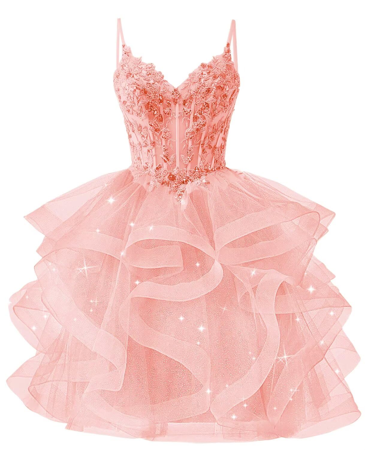 Glitter Tulle Homecoming Dresses 2026 Tiered Ruffles Lace Short Prom Dress for Teens Quinceanera Gowns