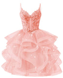 Glitter Tulle Homecoming Dresses 2026 Tiered Ruffles Lace Short Prom Dress for Teens Quinceanera Gowns