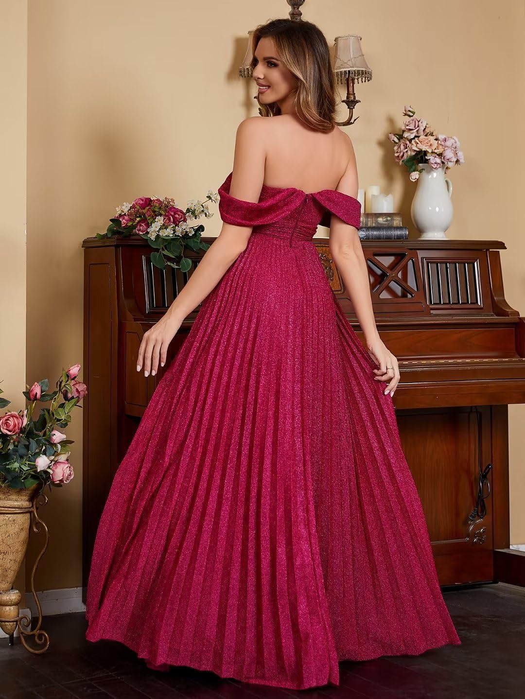 Spaghetti Strap Long Prom Dresses for Women 2026 Ball Gown A Line V-Neck Sparkly Formal Evening Gowns for Wedding