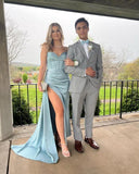 Spaghetti Straps Mermaid Prom Dresses Long Ball Gown 2025 Corset Sexy Slit Pleat Formal Evening Gowns