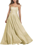 Women's Glitter Prom Dresses Long Ball Gown Spaghetti Straps Neck Formal Evening Party Dress for Teens
