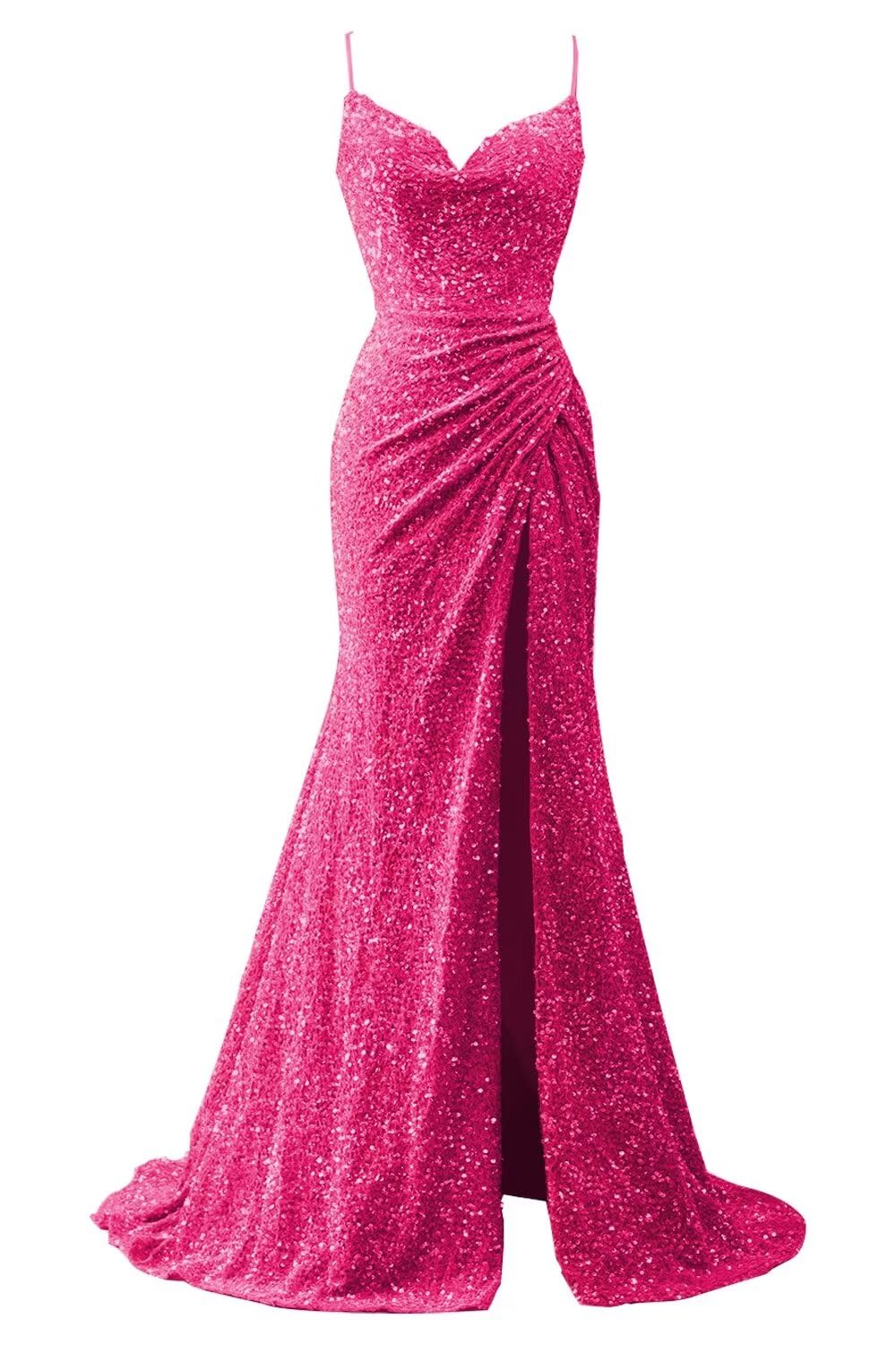 Spaghetti Straps Sequin Prom Dresses for Women 2027 Mermaid Ruched Formal Dress with Slit Sparkly Evening Party Gown