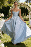 Floral Jacquard Prom Dresses for Women Spaghetti Straps A Line Satin Cowl Neck Formal Evening Party Dress