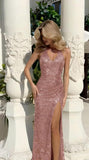 Women's Sequin Halter Prom Dresses with Split Long Mermaid Ruched Formal Evening Gowns 2026