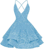 Vestidos de fiesta cortos con lentejuelas brillantes para adolescentes, sexy, con tirantes finos, vestido de fiesta, vestido de cóctel con cuello halter 