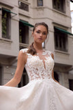 Kingbridal Gowns Lace Appliques Wedding Dresses for Bride Long V Neck Tulle Chiffon A-line Sleeveless Bridal Ball Gown for Women