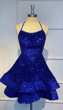 Sparkly Sequin Homecoming Dresses 2026 Spaghetti Straps Tiered Prom Dresses for Teens Short Cocktail Party Gowns